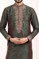 2 toned Green Maroon Art Banarasi Silk Mens Kurta (NMK-7018)