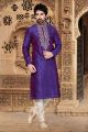 2 Toned Purple Art Dupion Kurta Pajama (NMK-2935)