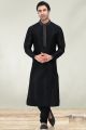 Art Banarasi Silk Black Kurta Pajama for Men (NMK-6567)