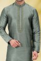 Art Banarasi Silk Grey Mens Kurta Pajama (NMK-6553)