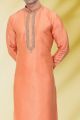 Art Banarasi Silk Peach Kurta Pajama for Men (NMK-6548)