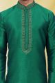 Art Banarasi Silk Rama Green Kurta Pajama (NMK-6546)