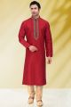 Art Banarasi Silk Red Mens Kurta Pajama (NMK-6552)