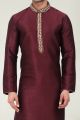 Art Banarasi Silk Wine Kurta Pajama for Men (NMK-6556)