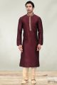 Art Banarasi Silk Wine Kurta Pajama for Men (NMK-6556)