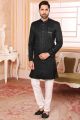 Art Embroidered Silk Black Mens Indo Western (NMK-6511)