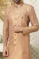 Art Embroidered Silk Dark Beige Indo Western (NMK-6515)