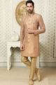 Art Embroidered Silk Dark Beige Indo Western (NMK-6515)