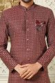 Art Embroidered Silk Maroon Indo Western for Men (NMK-6522)