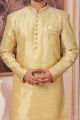 Art Embroidered Silk Yellow Mens Indo Western (NMK-6506)