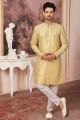 Art Embroidered Silk Yellow Mens Indo Western (NMK-6506)