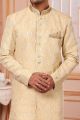 Art Embroidered Silk Yellow Mens Indo Western (NMK-6525)