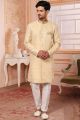 Art Embroidered Silk Yellow Mens Indo Western (NMK-6525)