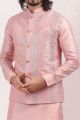 Art Silk Embroidered Nehru Jacket in Pink (NMK-6580)