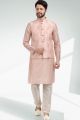 Art Silk Mens Nehru Jacket in Peach (NMK-6474)