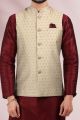 Banarasi Silk Beige Mens Nehru Jacket (NMK-6458)