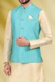 Banarasi Silk Blue Nehru Jacket for Men (NMK-6459)