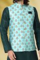 Banarasi Silk Nehru Jacket for Men in Green (NMK-6453)