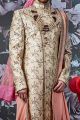 Beige Art Banarasi Silk Mens Sherwani (NMK-4531)