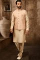 Beige Art Banarasi Silk Nehru Jacket (NMK-6370)