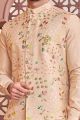 Beige Art Banarasi Silk Nehru Jacket (NMK-7347)