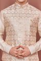 Beige Art Banarasi Silk Nehru Jacket (NMK-7402)