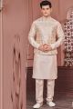 Beige Art Banarasi Silk Nehru Jacket (NMK-7402)