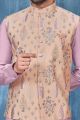 Beige Art Banarasi Silk Nehru Jacket (NMK-7443)