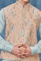 Beige Art Banarasi Silk Nehru Jacket (NMK-7444)