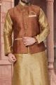 Beige Art Dupion Jacket Style Kurta (NMK-2894)