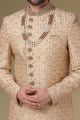 Beige Art Silk Embroidered Mens Sherwani (NMK-5524)