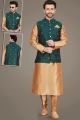 Beige Art Silk, Green Jaquard Nehru Jacket (NMK-5130)