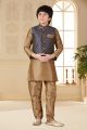 Beige Art Silk Jacket Style Kids Kurta (NKK-634)