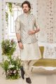 Beige Art Silk Mens Nehru Jacket (NMK-7976)