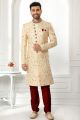 Beige Art Silk Mens Sherwani (NMK-6269)