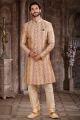 Beige Art Silk Mens Sherwani (NMK-6868)