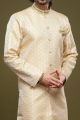 Beige Banarasi Jaquard Mens Indo Western (NMK-6996)