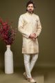 Beige Banarasi Jaquard Mens Indo Western (NMK-6996)