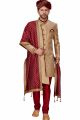 Beige Banarasi Jaquard Mens Sherwani (NMK-4951)