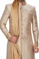 Beige Banarasi Jaquard Mens Sherwani (NMK-4972)