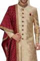 Beige Banarasi Jaquard Sherwani for Men (NMK-4952)