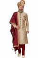 Beige Banarasi Jaquard Sherwani for Men (NMK-4952)