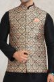 Beige Banarasi Silk Mens Nehru Jacket (NMK-5688)