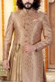 Beige Banarasi Silk Sherwani (NMK-4328)