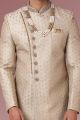 Beige Embroidered Banarasi Silk Sherwani (NMK-5527)