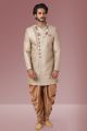 Beige Embroidered Banarasi Silk Sherwani (NMK-5527)