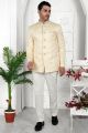 Beige Imported Jaquard Silk Indo Western (NMK-7207)