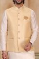 Beige Jaquard Banarasi Silk Nehru Jacket (NMK-6915)