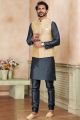 Beige Jaquard Banarasi Silk Nehru Jacket (NMK-6919)