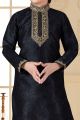 Black Art Silk Kids Kurta Pajama (NKK-648)